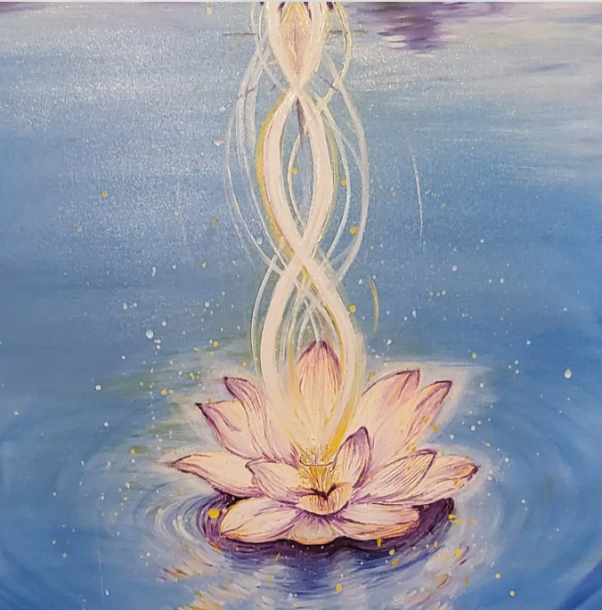 Peinture d'un lotus sous un rayon de lumière
