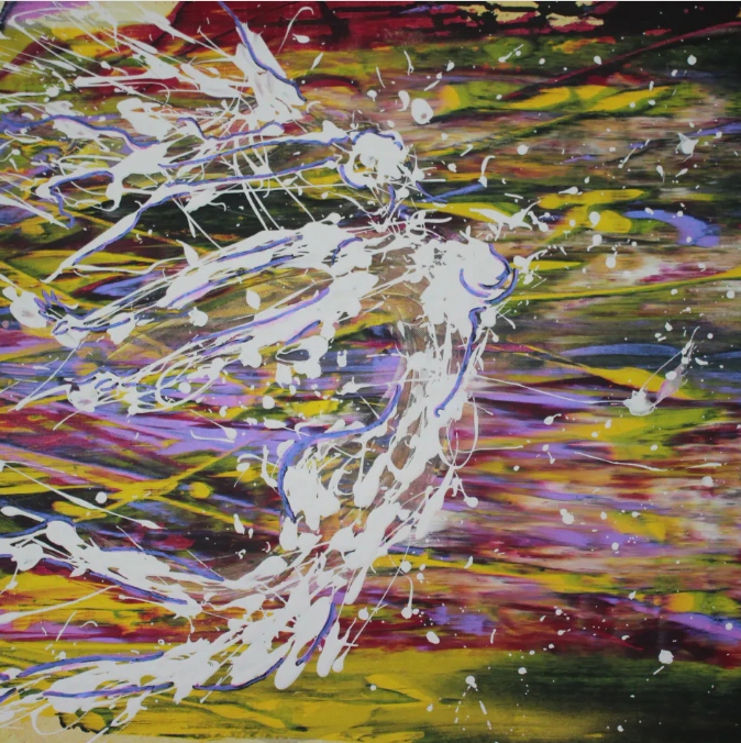 Peinture dynamique d'une silhouette bondissante